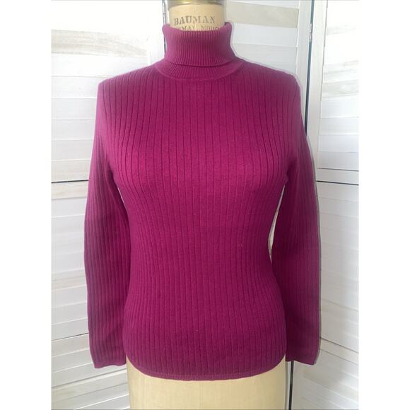 Talbots Woman’s Burgundy Turtle Neck Long Sleeve Knit Pullover Sweater Medium - Picture 1 of 8